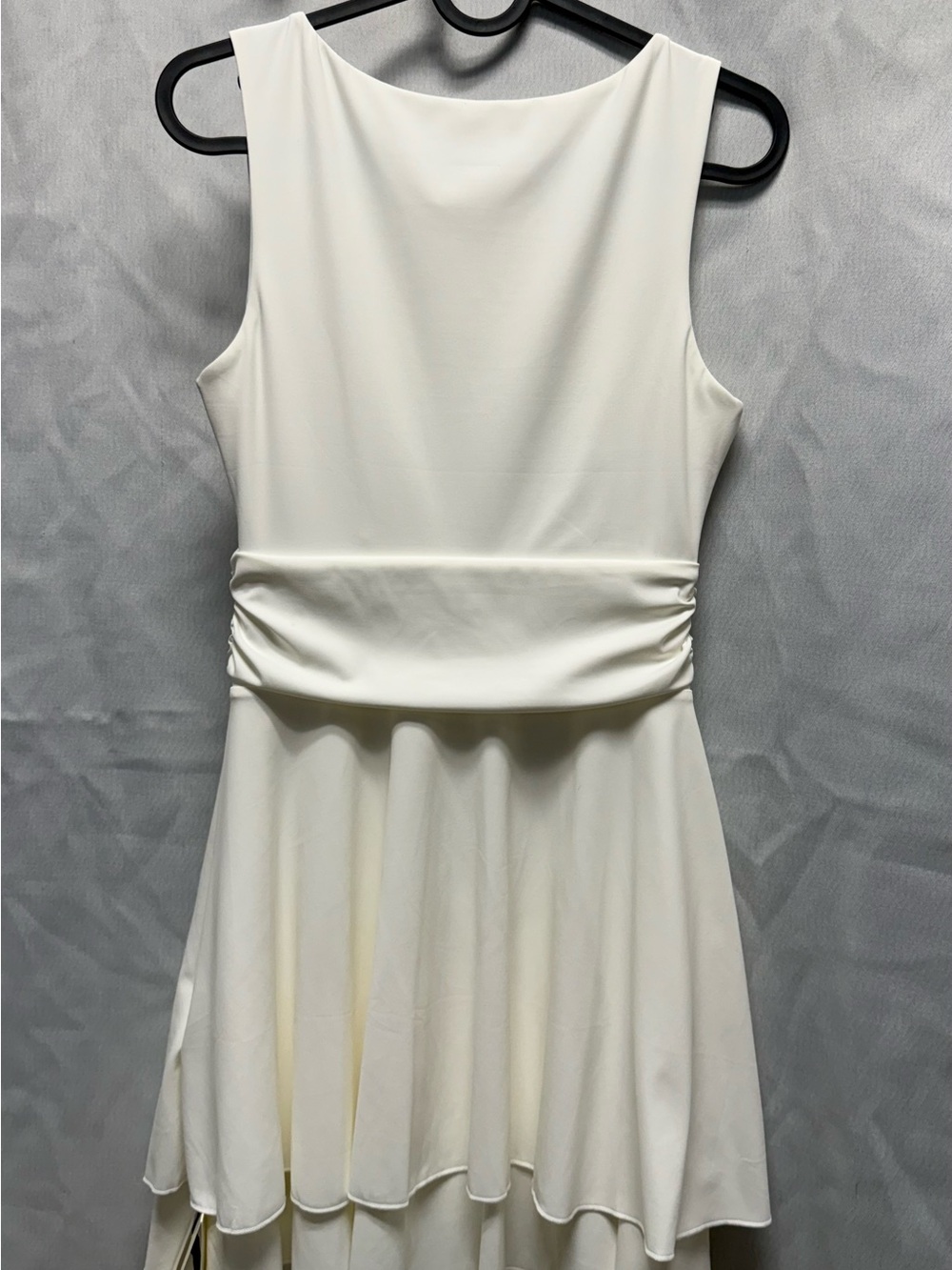 One-Shoulder Cream Ruched Waist Flared Dress